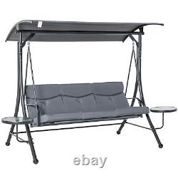 Chaise balançoire de jardin à 3 places avec auvent ajustable, coussin et tables basses