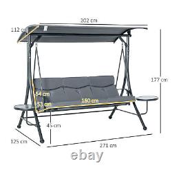 Chaise balançoire de jardin à 3 places avec auvent ajustable, coussin et tables basses