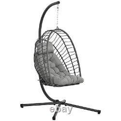 Chaise balançoire suspendue en PE avec coussin épais, chaise suspendue de patio, gris