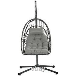 Chaise balançoire suspendue en PE avec coussin épais, chaise suspendue de patio, gris