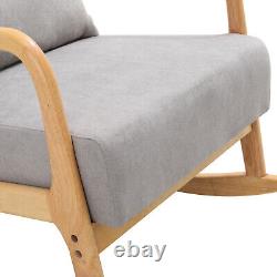 Chaise berçante à cadre en bois massif naturel avec accoudoirs et siège rembourré en tissu