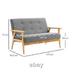 Chaise canapé moderne 2 places avec coussin rembourré, cadre en bois, gris.