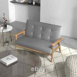 Chaise canapé moderne 2 places avec coussin rembourré, cadre en bois, gris.