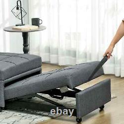 Chaise convertible inclinable avec oreiller, coussin rembourré en gris