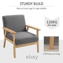 Chaise d'accent minimaliste HOMCOM avec cadre en bois et coussins en lin - Fauteuil à large assise