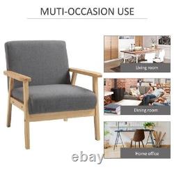 Chaise d'accent minimaliste HOMCOM avec cadre en bois et coussins en lin - Fauteuil à large assise