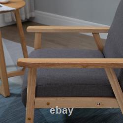 Chaise d'appoint cadre en bois avec coussins épais en lin siège large fauteuil accoudoir meuble de maison