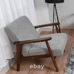 Chaise d'appoint minimaliste avec cadre en bois, coussin épais en lin et siège large en fauteuil