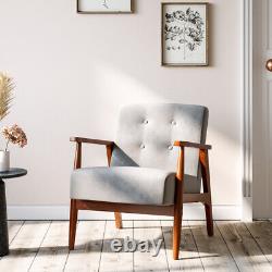 Chaise d'appoint minimaliste avec cadre en bois, coussin épais en lin et siège large en fauteuil