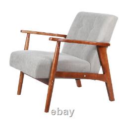 Chaise d'appoint minimaliste avec cadre en bois, coussin épais en lin et siège large en fauteuil