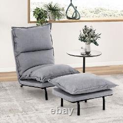 Chaise d'appoint moderne avec ottoman en tissu de lin synthétique, canapé-lit paresseux avec dossier réglable