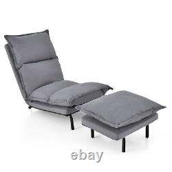 Chaise d'appoint moderne avec ottoman en tissu de lin synthétique, canapé-lit paresseux avec dossier réglable