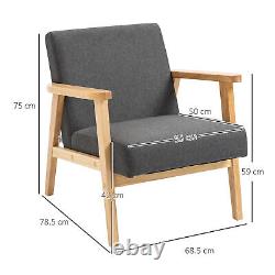 Chaise d'appoint moderne en tissu HOMCOM avec pieds en bois de caoutchouc et coussin rembourré gris