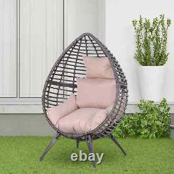 Chaise d'oeuf de style en rotin Coussin de jardin Canapé de terrasse extérieur Siège de salon Gris/Beige