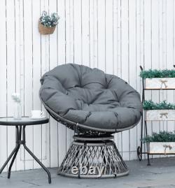 Chaise d'oeuf en rotin pivotante avec coussin rembourré rond pour jardin extérieur rétro patio