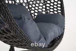 Chaise d'œuf de jardin suspendue en rotin noir onyx 105 cm, coussins gris, avec housse P