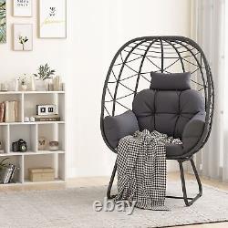 Chaise d'œuf en rotin PE intérieur extérieur avec coussins (gris)