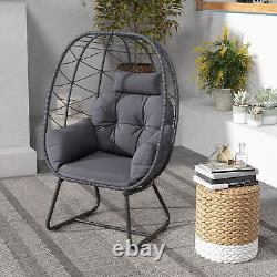 Chaise d'œuf en rotin PE intérieur extérieur avec coussins (gris)