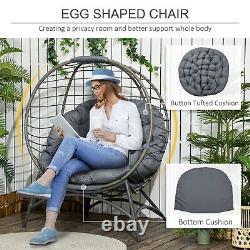 Chaise d'œuf grise autonome pliante en panier de rotin pour siège intérieur et extérieur + coussin