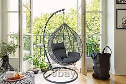 Chaise d'œuf suspendue Fine Garden Grey avec coussin confortable assorti résistant aux intempéries pour patio