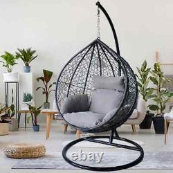 Chaise d'œuf suspendue Hortus en rotin gris grand format pour jardin, terrasse intérieure/extérieure + coussins