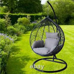 Chaise d'œuf suspendue Hortus en rotin gris grand format pour jardin, terrasse intérieure/extérieure + coussins