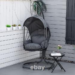 Chaise d'œuf suspendue en plein air avec support, coussin et panier pliable, gris