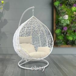 Chaise d'œuf suspendue en rotin pour jardin avec coussin, intérieur et extérieur