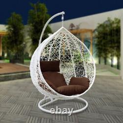 Chaise d'œuf suspendue en rotin pour jardin avec coussin, intérieur et extérieur