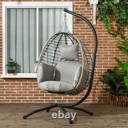 Chaise d'œuf suspendue en rotin simple avec coussin de siège gris par Outsunny