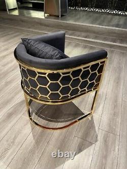 Chaise de baignoire en velours de luxe avec cadre en acier doré chromé pour MAISON et RESTAURANT (GRIS)