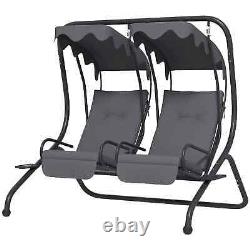 Chaise de balançoire de jardin à deux places avec coussin, siège de hamac à dossier haut et auvent gris