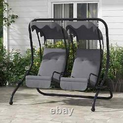 Chaise de balançoire de jardin à deux places avec coussin, siège de hamac à dossier haut et auvent gris