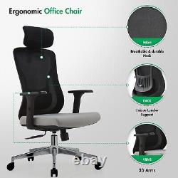 Chaise de bureau en tissu ergonomique réglable avec accoudoirs et vérin à gaz en maille - Royaume-Uni