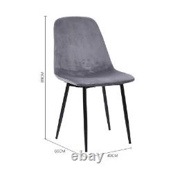 Chaise de cuisine rembourrée en velours avec pieds métalliques gris et dossier haut (2/4/6 pièces)