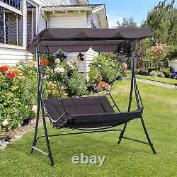 Chaise de jardin à balancement avec coussin pour patio extérieur, salon pour 2 personnes, auvent pour soleil, gris.