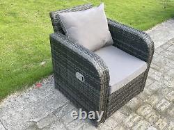 Chaise de jardin en rotin incurvée inclinable Fimous Grey Mix avec coussin pour patio extérieur
