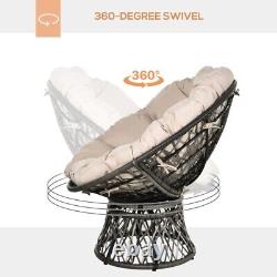 Chaise de jardin en rotin pivotante à 360 ° Grey avec coussin rembourré en osier