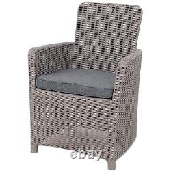 Chaise de jardin extérieure en rotin gris et coussin, mobilier de jardin facile à nettoyer