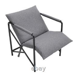 Chaise de jardin moderne avec cadre en métal, fauteuil rembourré de coussins en lin gris