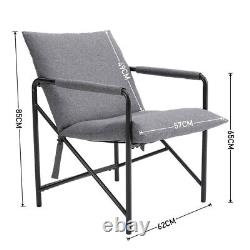 Chaise de jardin moderne avec cadre en métal, fauteuil rembourré de coussins en lin gris