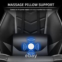 Chaise de jeu ergonomique, siège inclinable de direction avec coussin de massage gris Royaume-Uni