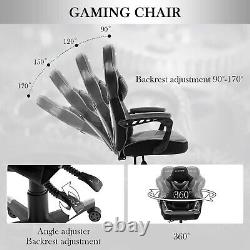 Chaise de jeu ergonomique, siège inclinable de direction avec coussin de massage gris Royaume-Uni