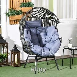 Chaise de loisirs en rotin PE avec coussin, chaise œuf de jardin avec appuie-tête, gris