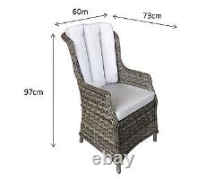 Chaise de salle à manger haut dossier en osier gris multi avec coussins gris clair