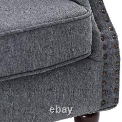 Chaise de salon à dossier aile cannelé en tissu de lin gris