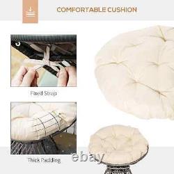 Chaise en rotin avec coussin rembourré style soucoupe pour jardin, patio, salon, siège pivotant gris.