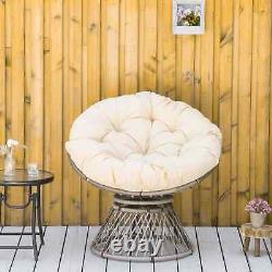 Chaise en rotin avec coussin rembourré style soucoupe pour jardin, patio, salon, siège pivotant gris.