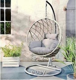 Chaise en rotin pour jardin en forme d'œuf, tissée en double ou simple, suspendue à l'extérieur, noir/gris.