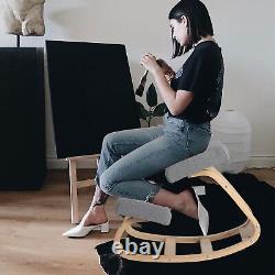 Chaise ergonomique à posture solide en bois massif avec coussin épais pour genouillère grise